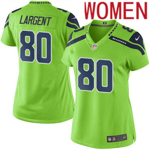 Women Seattle Seahawks 80 Steve Largent Nike Neon Green Game NFL Jersey